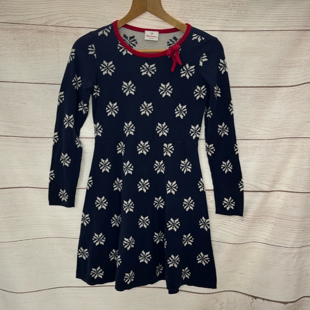 Hanna Andersson Girls navy blue Holiday snowflake knit dress size 150/ US 12